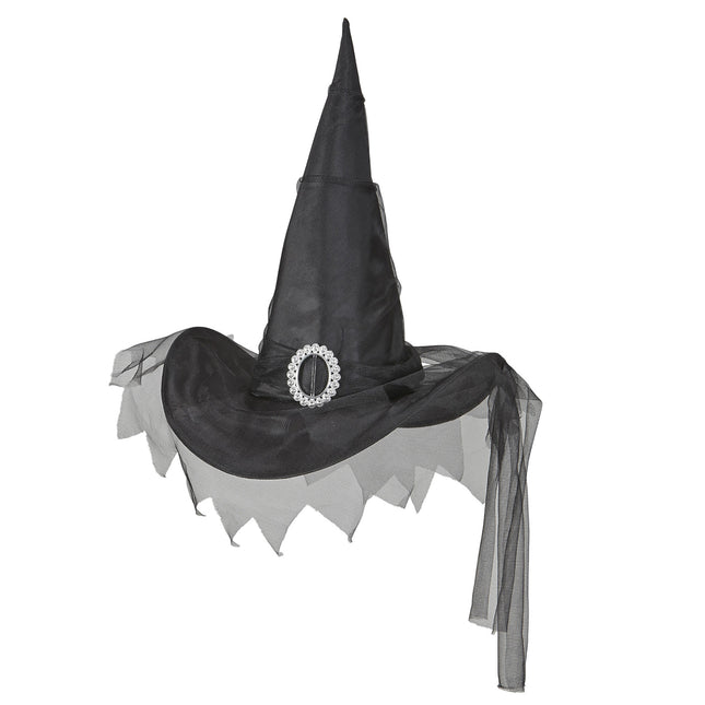 Halloween Hexenhut Schwarz mit Tüll