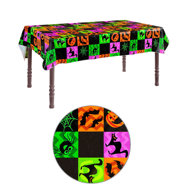 Halloween Tischtuch Bunt Neon 1,78m