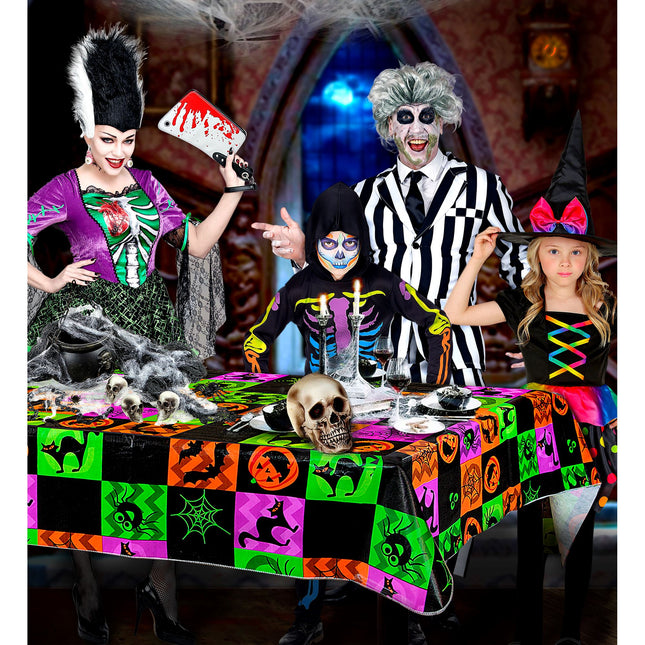 Halloween Tischtuch Bunt Neon 1,78m