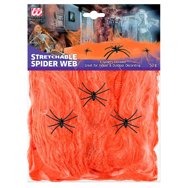 Orange Spinnennetz mit Spinnen 4 Stück