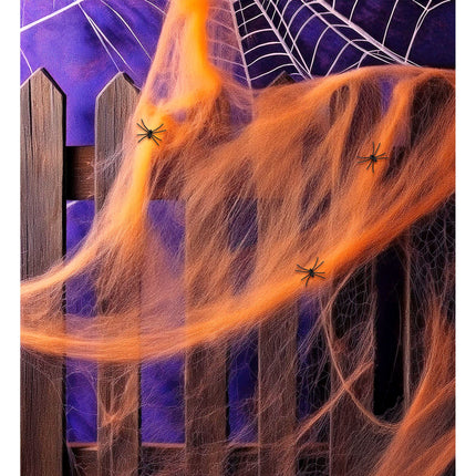 Orange Spinnennetz mit Spinnen 4 Stück