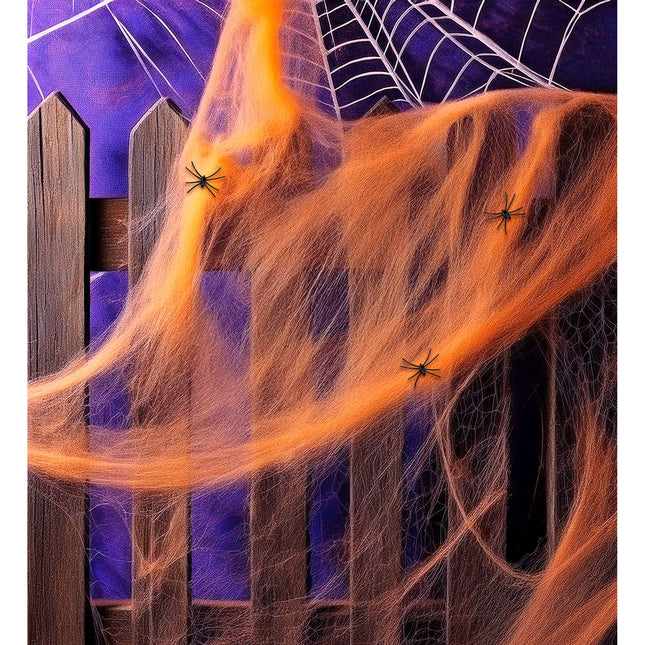Orange Spinnennetz mit Spinnen 4 Stück