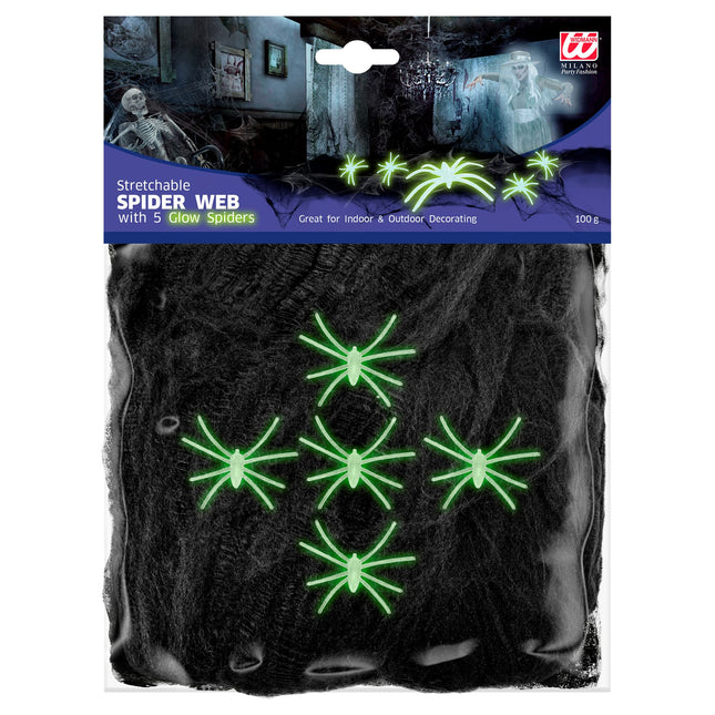 Halloween Spinnennetz Schwarz Mit 5 Spinnen 100gr
