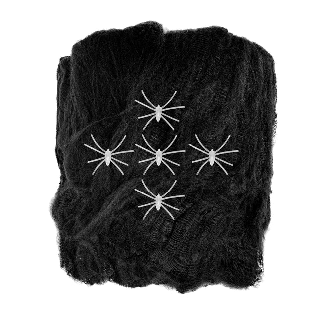 Halloween Spinnennetz Schwarz Mit 5 Spinnen 100gr