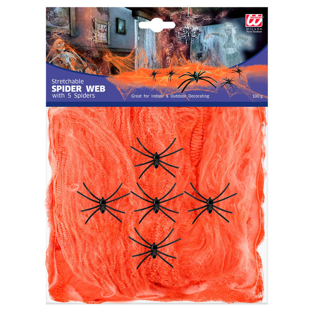 Halloween Spinnennetz Orange mit Spinnen