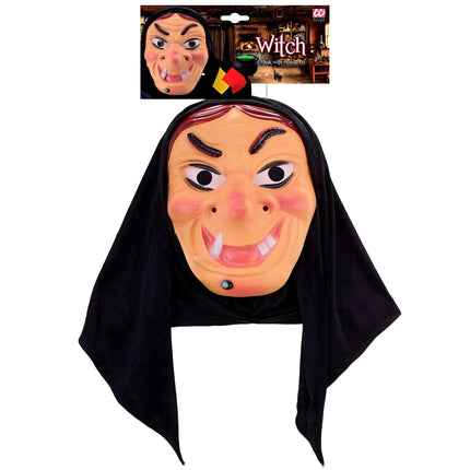 Halloween Maske Schwarze Hexe mit Kopftuch