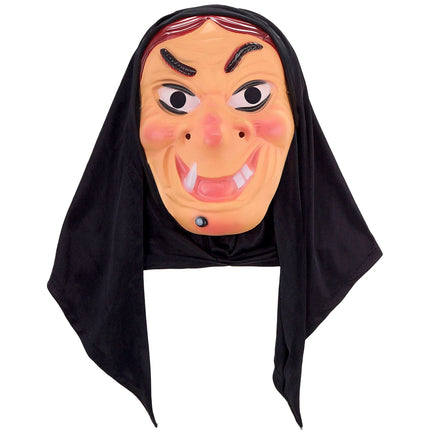 Halloween Maske Schwarze Hexe mit Kopftuch