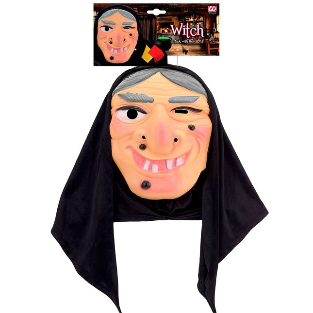 Halloween Maske Hexe mit Kopftuch