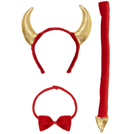 Halloween Accessoires Set Roter Teufel Haarband, Schleife und Schwanz 3 Stück