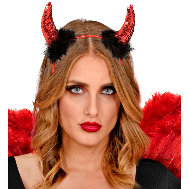 Halloween Haarband Schwarz Rot Teufelshörner