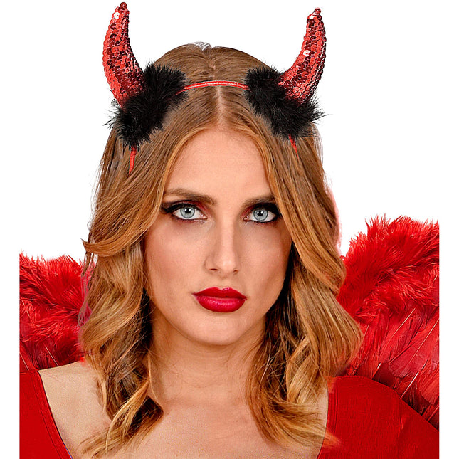 Halloween Haarband Schwarz Rot Teufelshörner