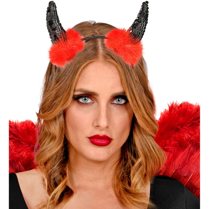 Halloween Haarband Rot Schwarz Teufel Hörner