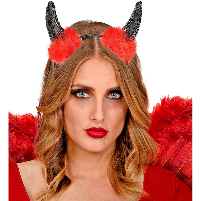 Halloween Haarband Rot Schwarz Teufel Hörner