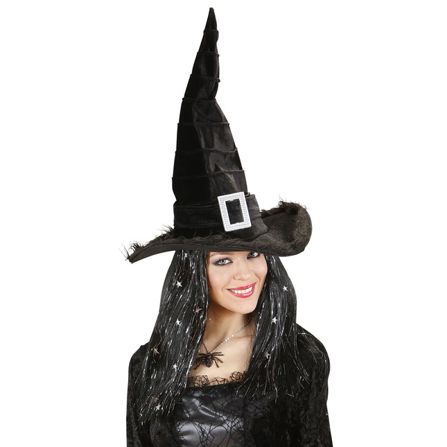 Halloween Hexenhut Schwarz mit Schnalle