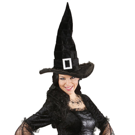Halloween Hexenhut Schwarz mit Schnalle