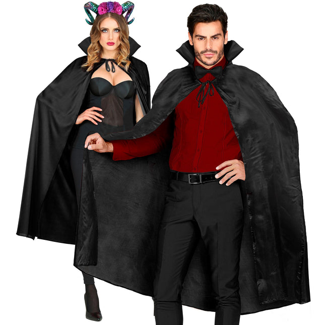 Halloween Cape Schwarz mit Kragen 1,3m