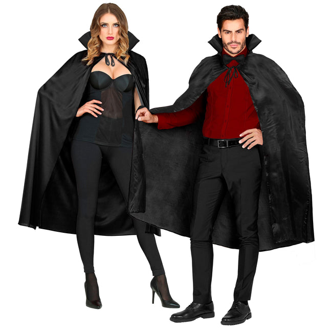 Halloween Cape Schwarz mit Kragen 1,3m