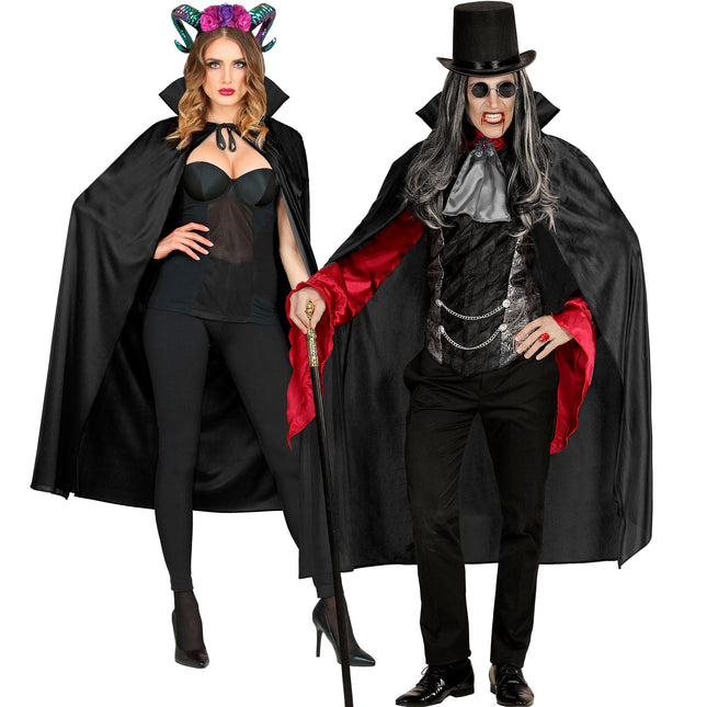 Halloween Cape Schwarz mit Kragen 1,3m