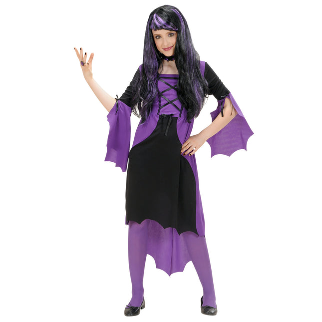 Halloween Kleid Schwarz Lila Mädchen Hexe