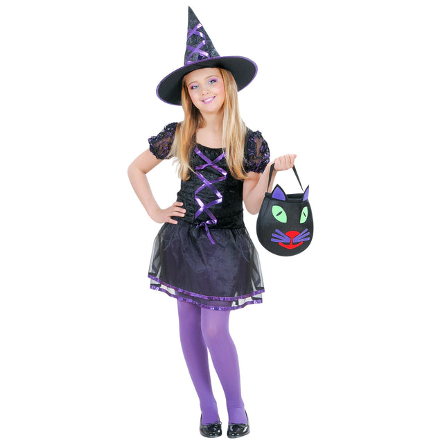 Halloween Kleid Schwarz Lila Mädchen Hexe 2 Stück