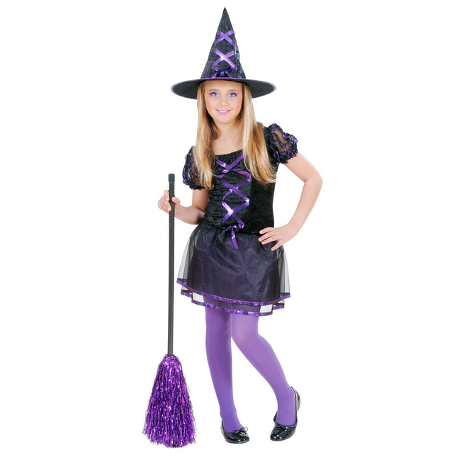 Halloween Kleid Schwarz Lila Mädchen Hexe 2 Stück