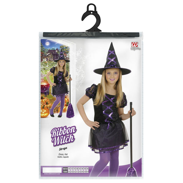 Halloween Kleid Schwarz Lila Mädchen Hexe 2 Stück