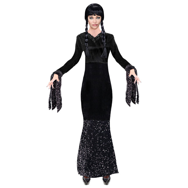 Halloween Kleid Schwarz Damen Lang