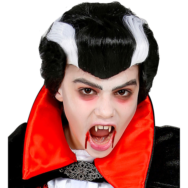Halloween Perücke Schwarz Weiß Vampir