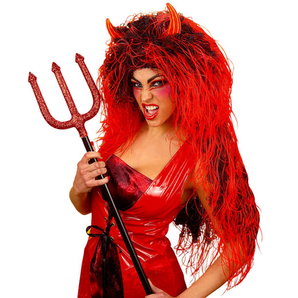 Halloween Perücke Rot Langes Haar Teufel