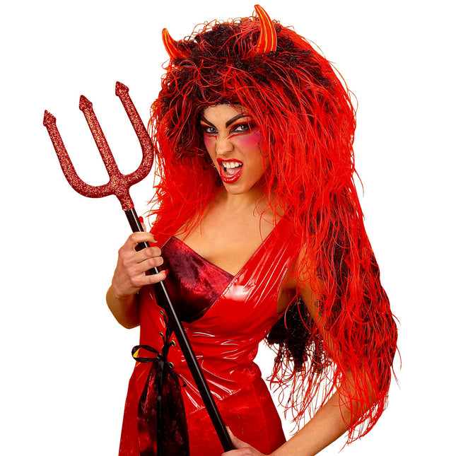 Halloween Perücke Rot Langes Haar Teufel
