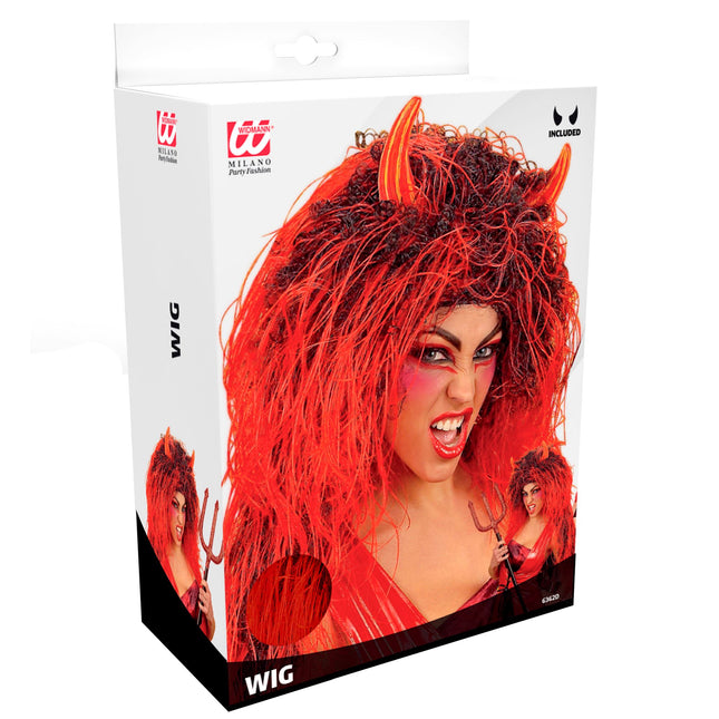 Halloween Perücke Rot Langes Haar Teufel