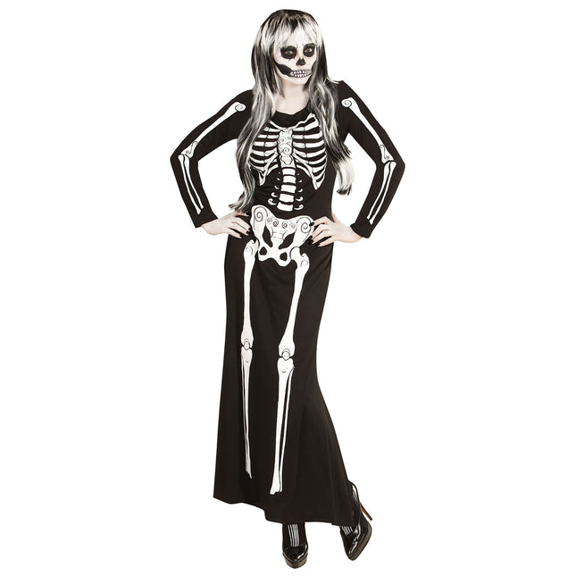 Halloween Kostüm Weiß Schwarz Damen Skelett