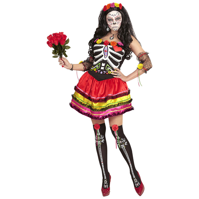 Dia De Los Muertos Kleid Bunt Damen Kurz