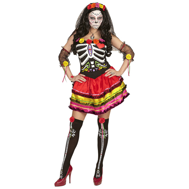 Dia De Los Muertos Kleid Bunt Damen Kurz