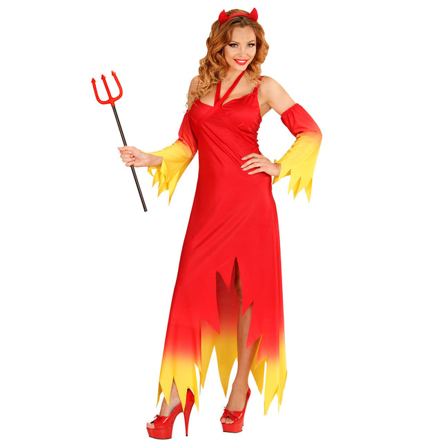 Halloween Kleid Rot Gelb Ladies Devil