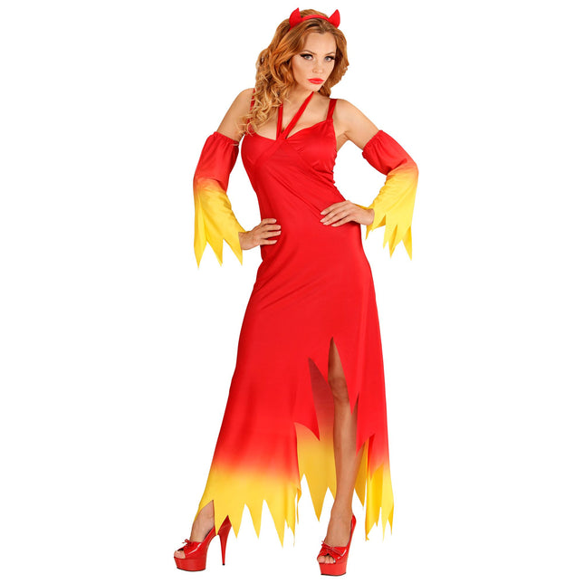 Halloween Kleid Rot Gelb Ladies Devil