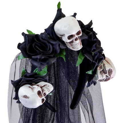 Halloween Haarband Brautschleier Totenkopf und Rose