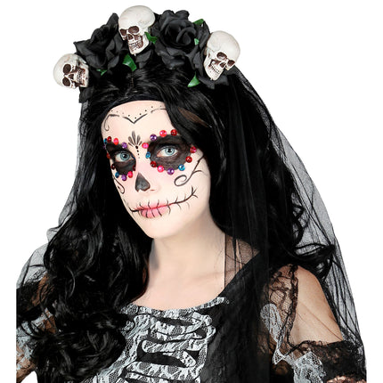 Halloween Haarband Brautschleier Totenkopf und Rose