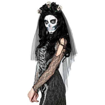Halloween Haarband Brautschleier Totenkopf und Rose