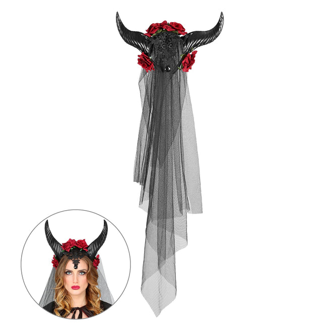 Halloween Haarband Brautschleier mit Hörnern