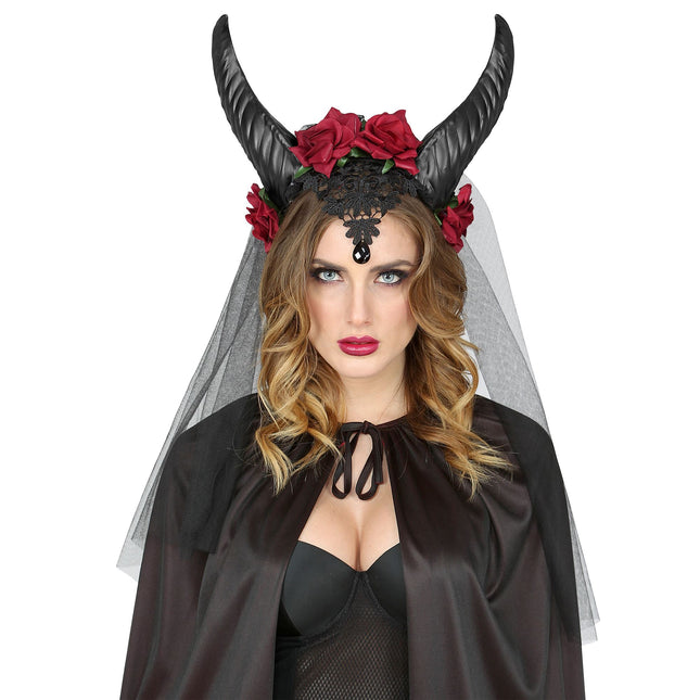 Halloween Haarband Brautschleier mit Hörnern