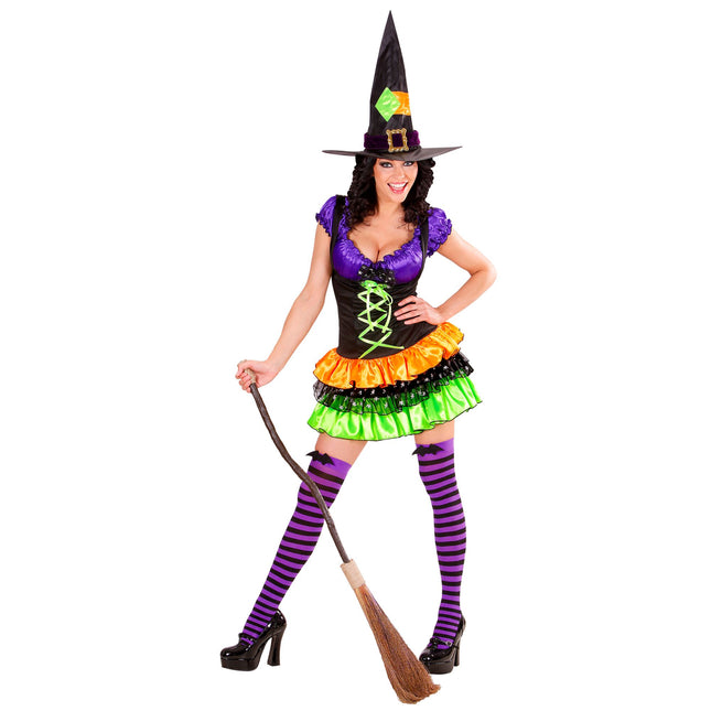 Halloween Kleid Bunt Damen Hexe Glamour