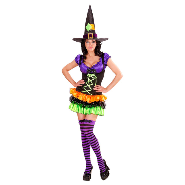 Halloween Kleid Bunt Damen Hexe Glamour