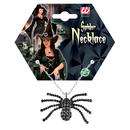 Halloween Halskette Schwarze Spinne mit Diamanten