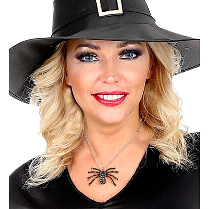 Halloween Halskette Schwarze Spinne mit Diamanten