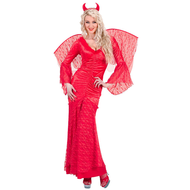 Halloween Kostüm Rot Damen Teufel Spitze