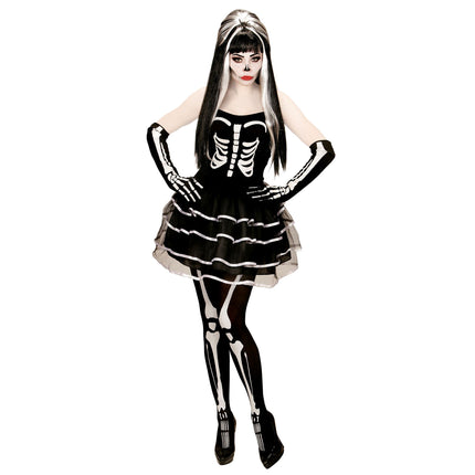 Halloween Kleid Weiß Schwarz Damen Skelett