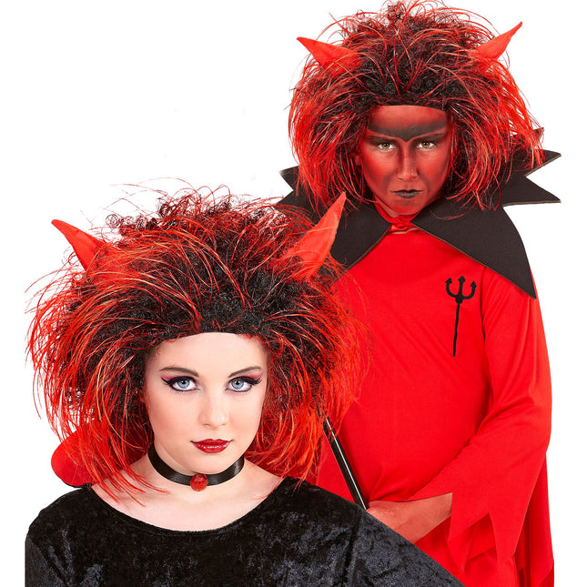 Halloween Perücke Rot Schwarzer Teufel
