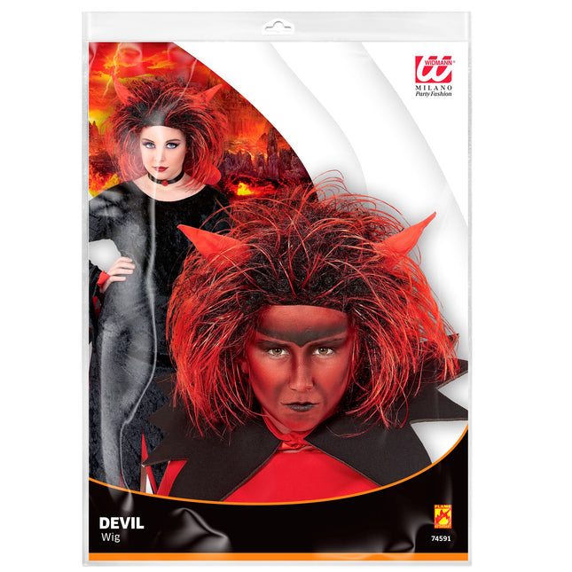 Halloween Perücke Rot Schwarzer Teufel