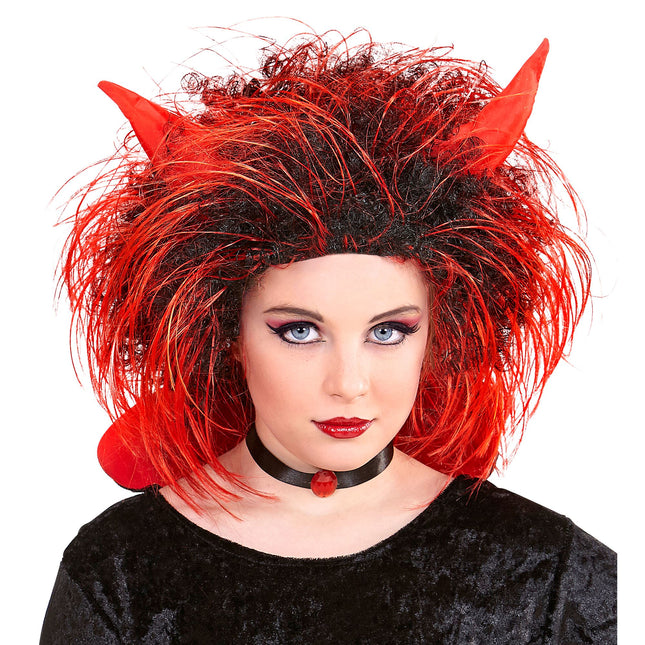 Halloween Perücke Rot Schwarzer Teufel